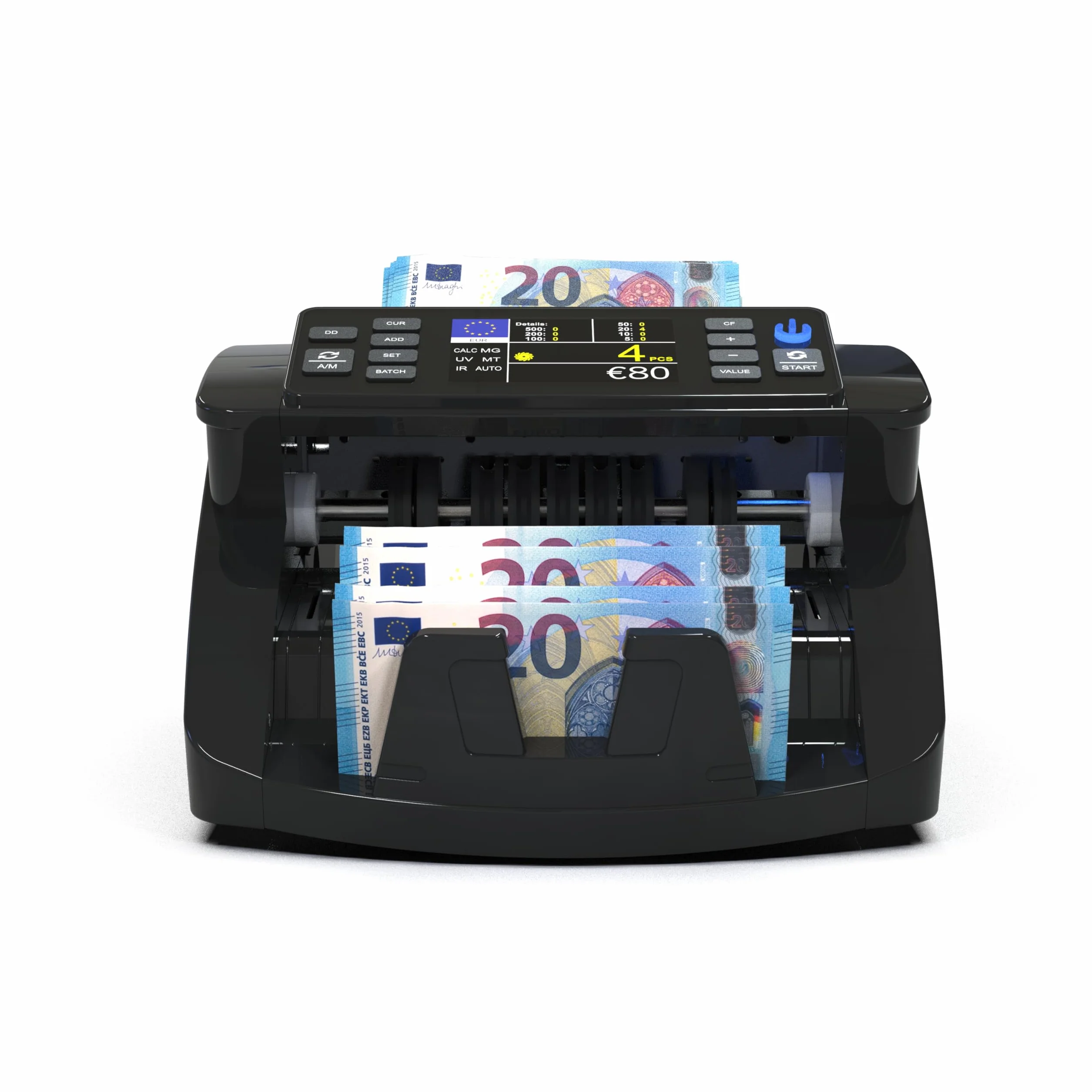 Detectalia V10 Contadora de Billetes Clasificados con Detección UV/MG/IR/MT/DD, 1000 Bill/Min, Pantalla TFT 3.5” + Pantalla Externa, Valor Total, Lote y Suma, EUR-GBP-USD-CHF-SEK-DKK-PLN-TRL-AED-SAR