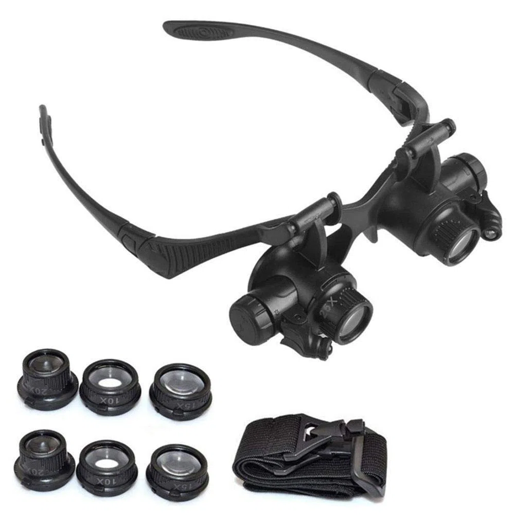 Lupa de reparación montada en la Cabeza 10X 15X 20X 25X Gafas con luz LED Lupa Diadema Joyería Relojero Lente óptica Lupa de Vidrio Lupa Lectura/Observación/Reparación Iluminación de reparación