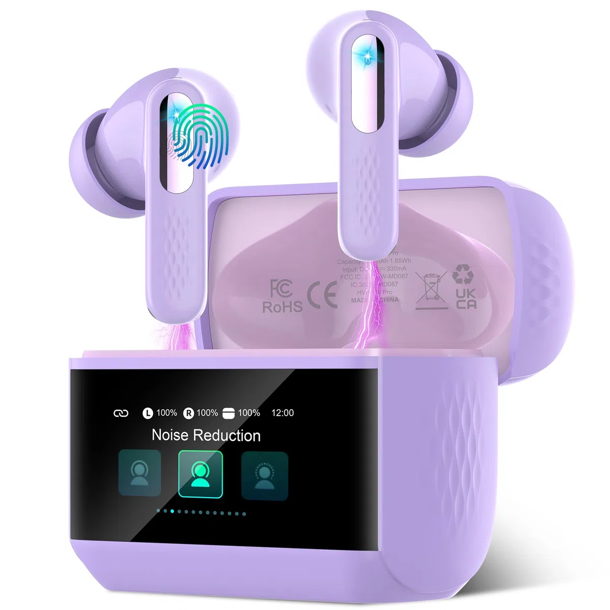 AI Auriculares Traductor en Tiempo Real con Pantalla Táctil LED, 3 en 1 Auriculares Traductores de Idiomas, 6 Modos Traducción con 164 Idiomas, Reducción de Ruido ANC+ENC, 5 Modos EQ, 48H, Púrpura