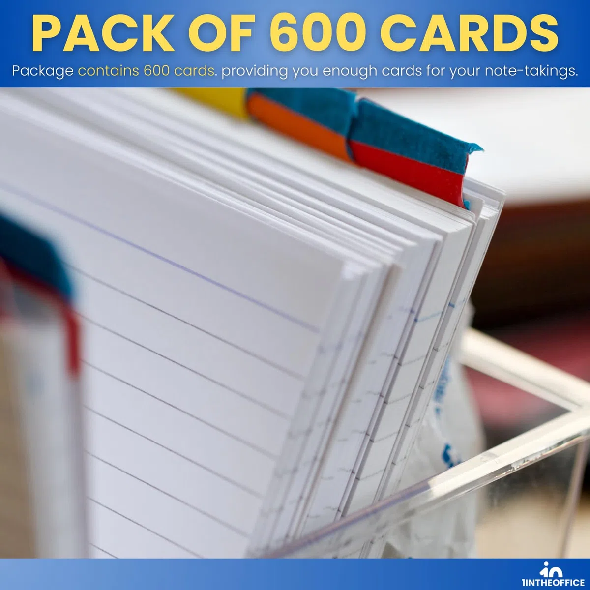 1InTheOffice Tarjetas de índice, tarjetas de notas 3 x 5, tarjetas de memoria de línea, paquete de 600