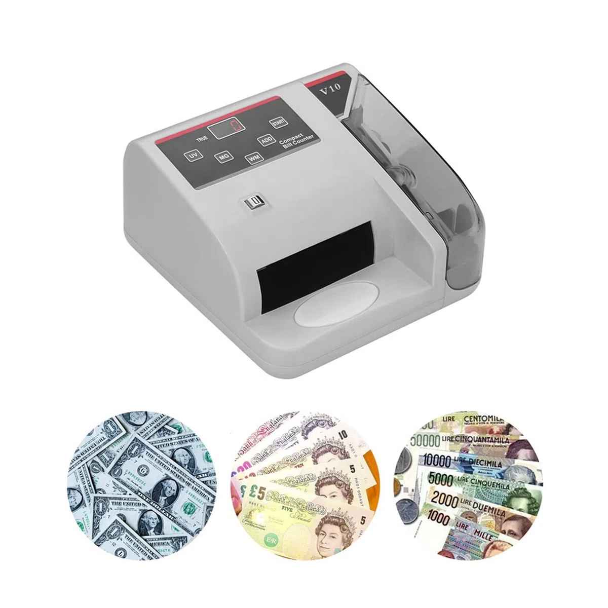 Contador de dinero, CONTADOR DE MINE MATECA PORTABLE MINI MINERO MUNDIAL CONTRO CASA Billete de billete Contador Detector máquinas con UV/mg/wm Detección falsificación
