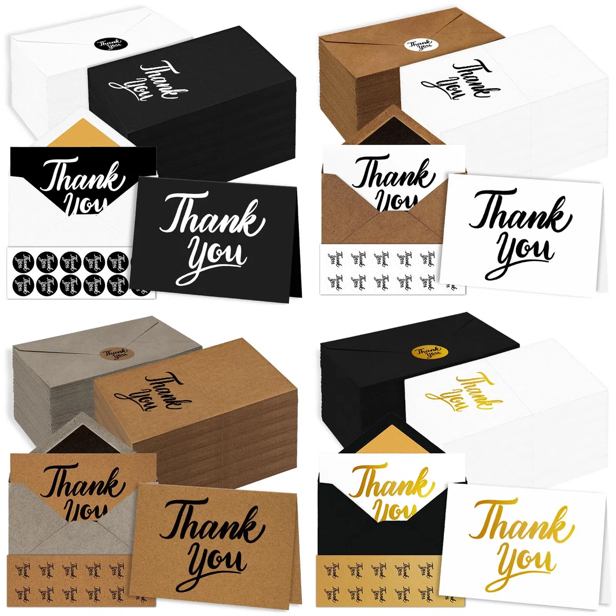 Tarjetas de agradecimiento con sobres Kraft (multicolor)