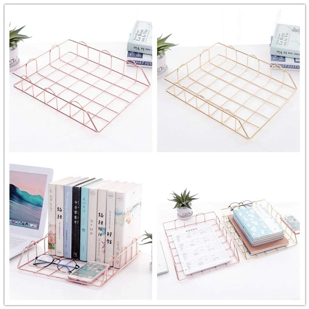 NANANA Bandeja de Archivos Apilables, Organizador de Archivos de Escritorio de 4 Niveles, Bandeja de Almacenamiento para Organizador de Escritorio Suministros(1 Juego/4 Piezas),Rose Gold