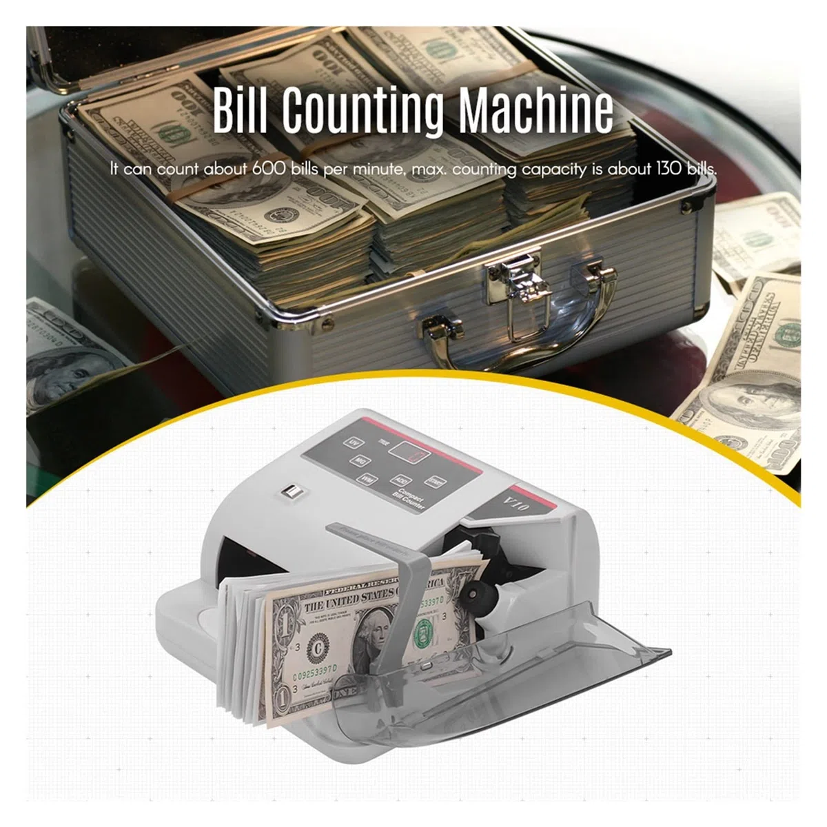 Contador de dinero, CONTADOR DE MINE MATECA PORTABLE MINI MINERO MUNDIAL CONTRO CASA Billete de billete Contador Detector máquinas con UV/mg/wm Detección falsificación