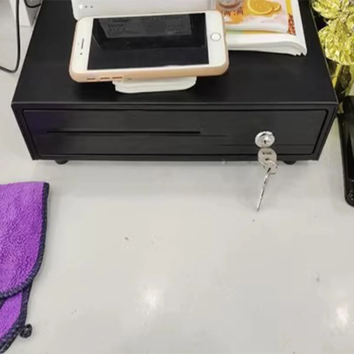 Cajón for dinero cuadrado pequeño con bandeja for efectivo totalmente extraíble (5 billetes y 4 monedas)(Bianco)