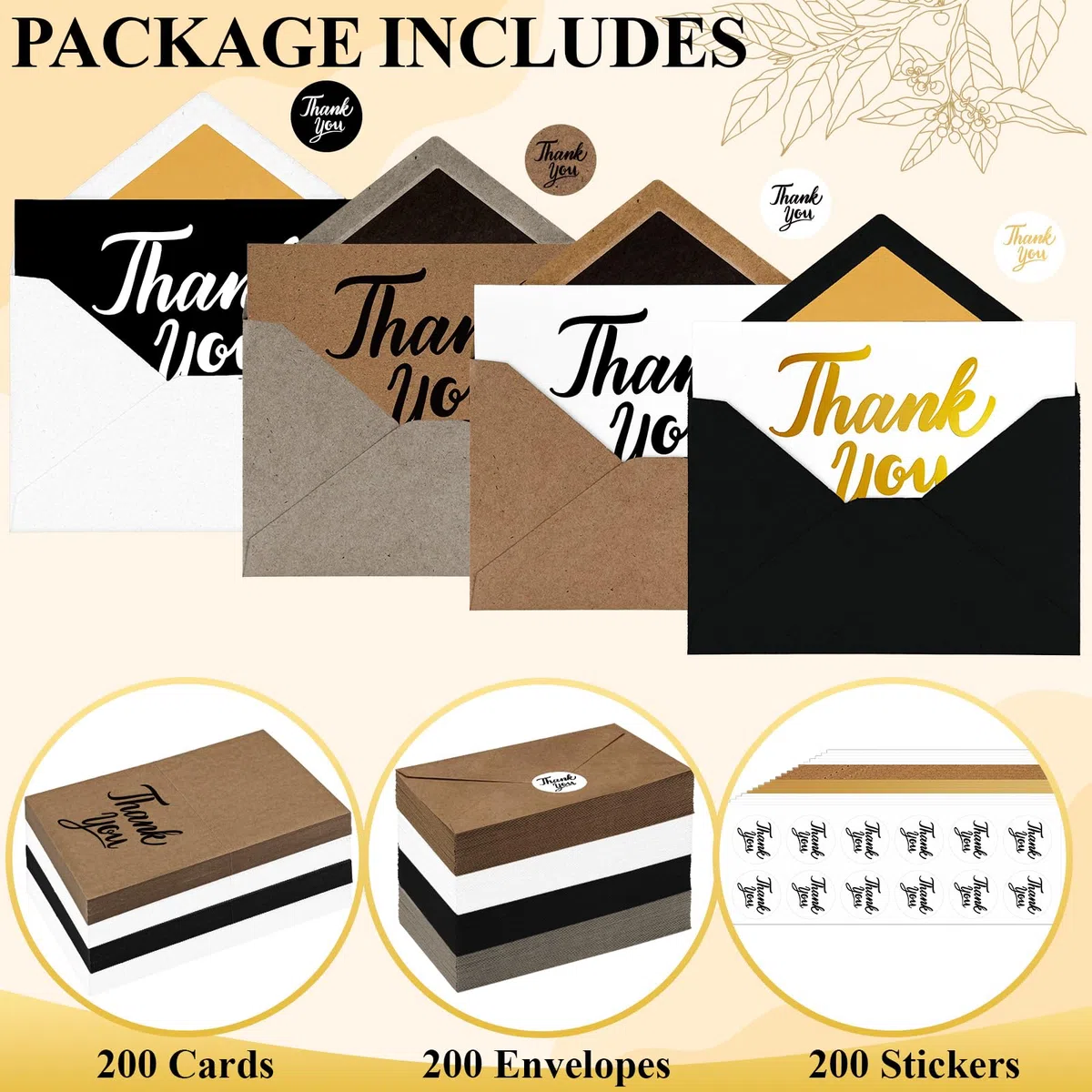 Tarjetas de agradecimiento con sobres Kraft (multicolor)