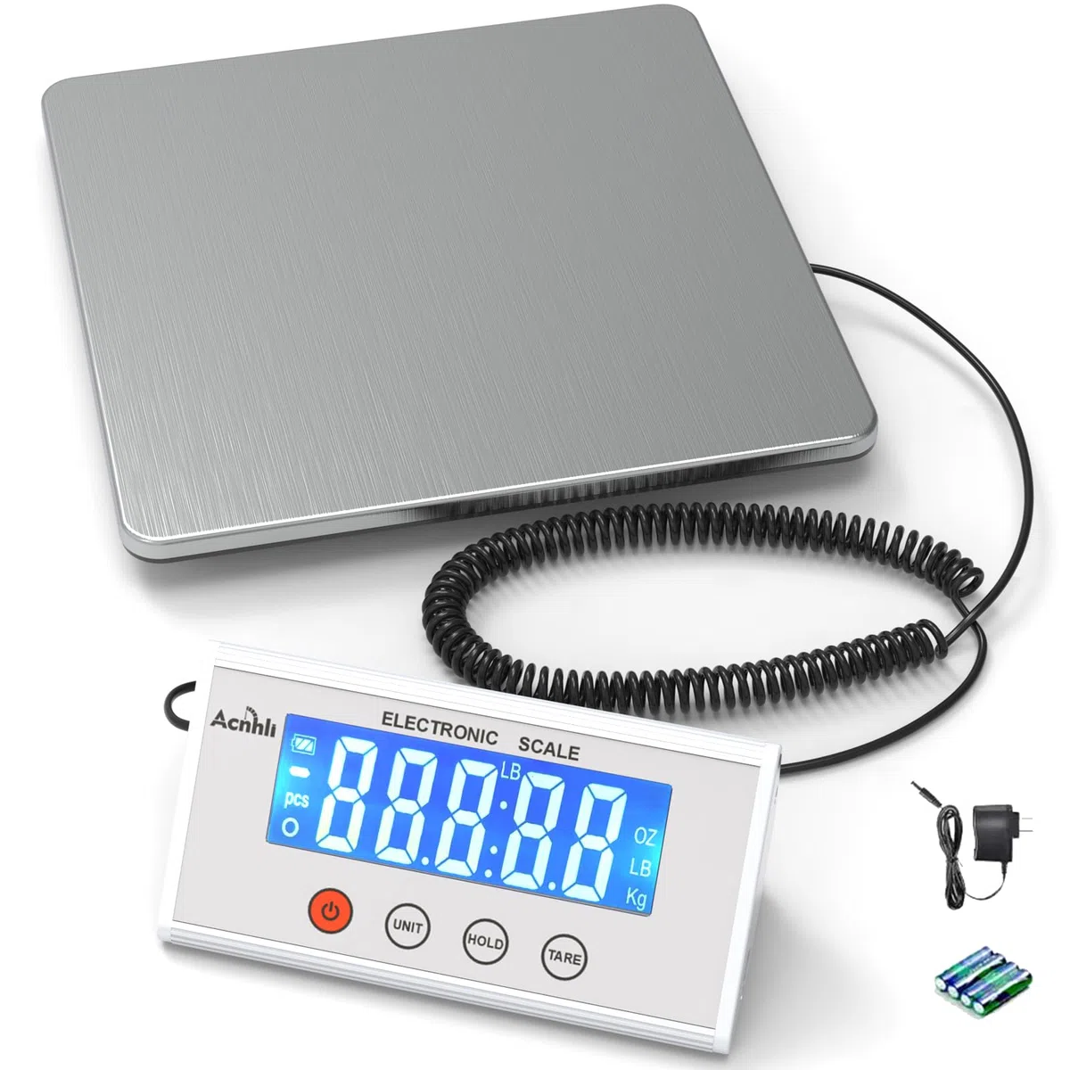 Báscula de envío digital de 440 libras, báscula postal de acero inoxidable resistente para almacenes, hogares, oficinas y empresas de mensajería, incluyendo manuales del producto y adaptadores