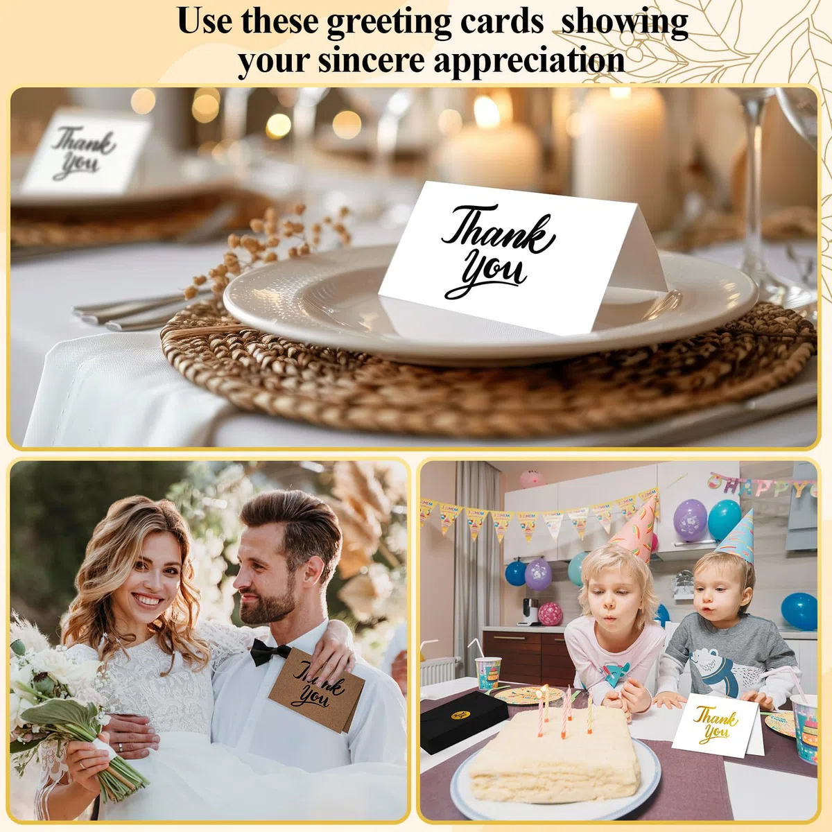 Tarjetas de agradecimiento con sobres Kraft (multicolor)