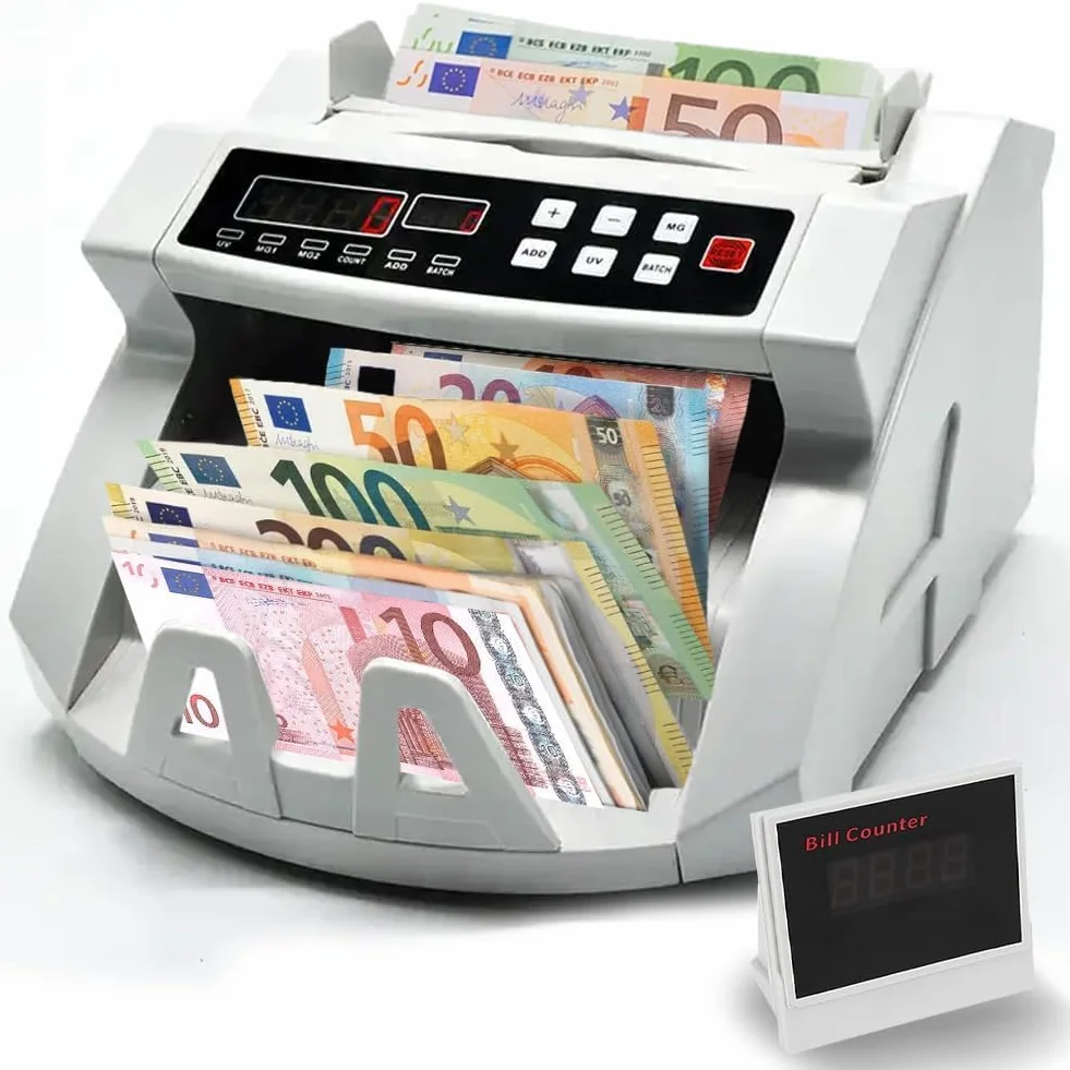 SQUADO - Contador de billetes profesional con detector de billetes falsos y doble pantalla LED