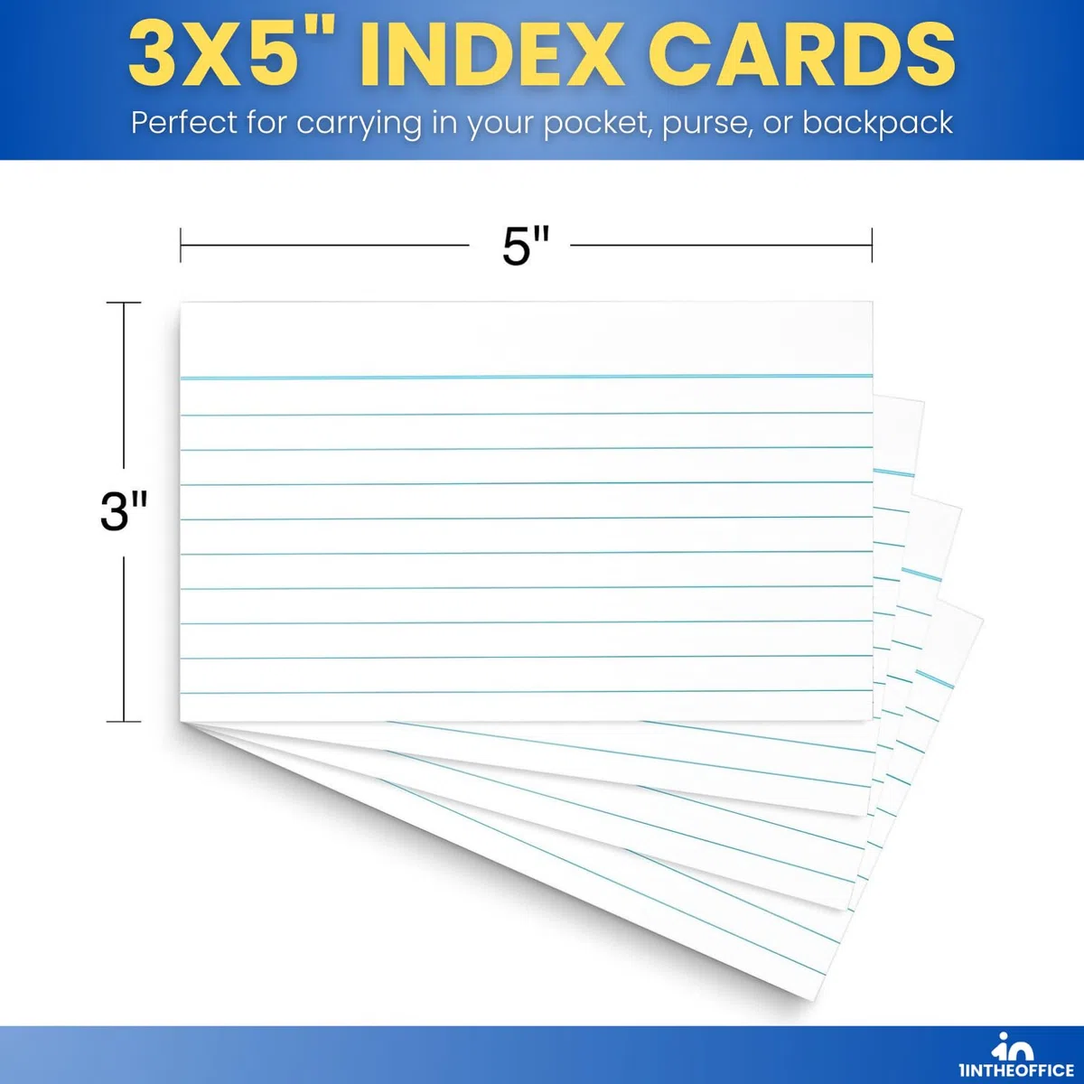 1InTheOffice Tarjetas de índice, tarjetas de notas 3 x 5, tarjetas de memoria de línea, paquete de 600