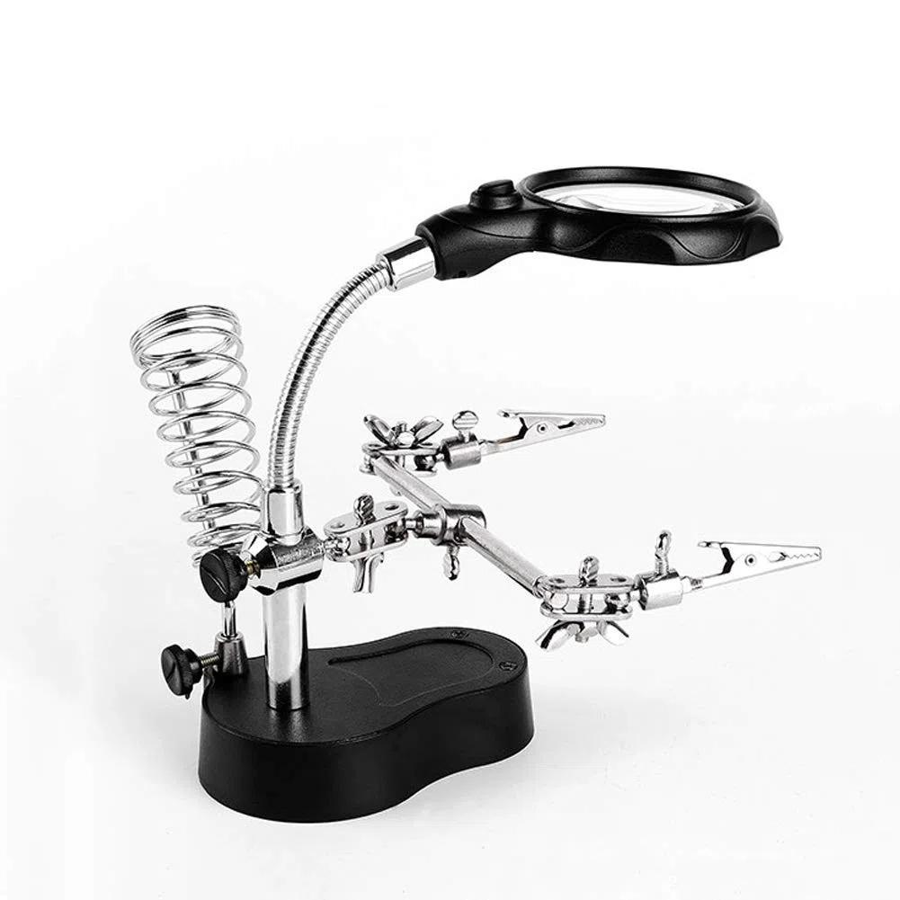Lupa Hobby con luz Helping Hands Station con luz LED - Lupa 4X Gratis Soporte con Abrazadera y Pinzas de cocodrilo - para Soldadura, ensamblaje, reparación, modelismo, Hobby G
