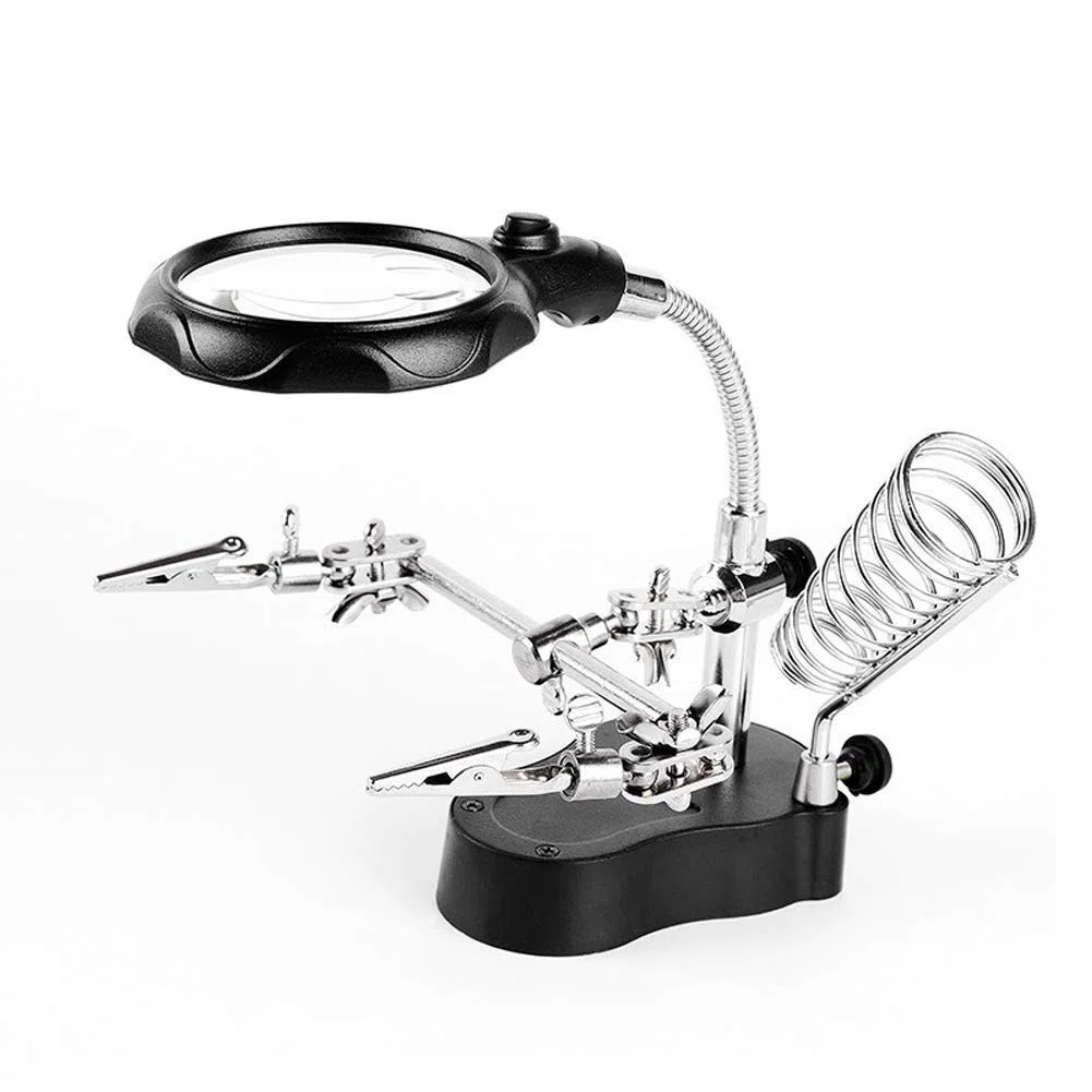 Lupa Hobby con luz Helping Hands Station con luz LED - Lupa 4X Gratis Soporte con Abrazadera y Pinzas de cocodrilo - para Soldadura, ensamblaje, reparación, modelismo, Hobby G