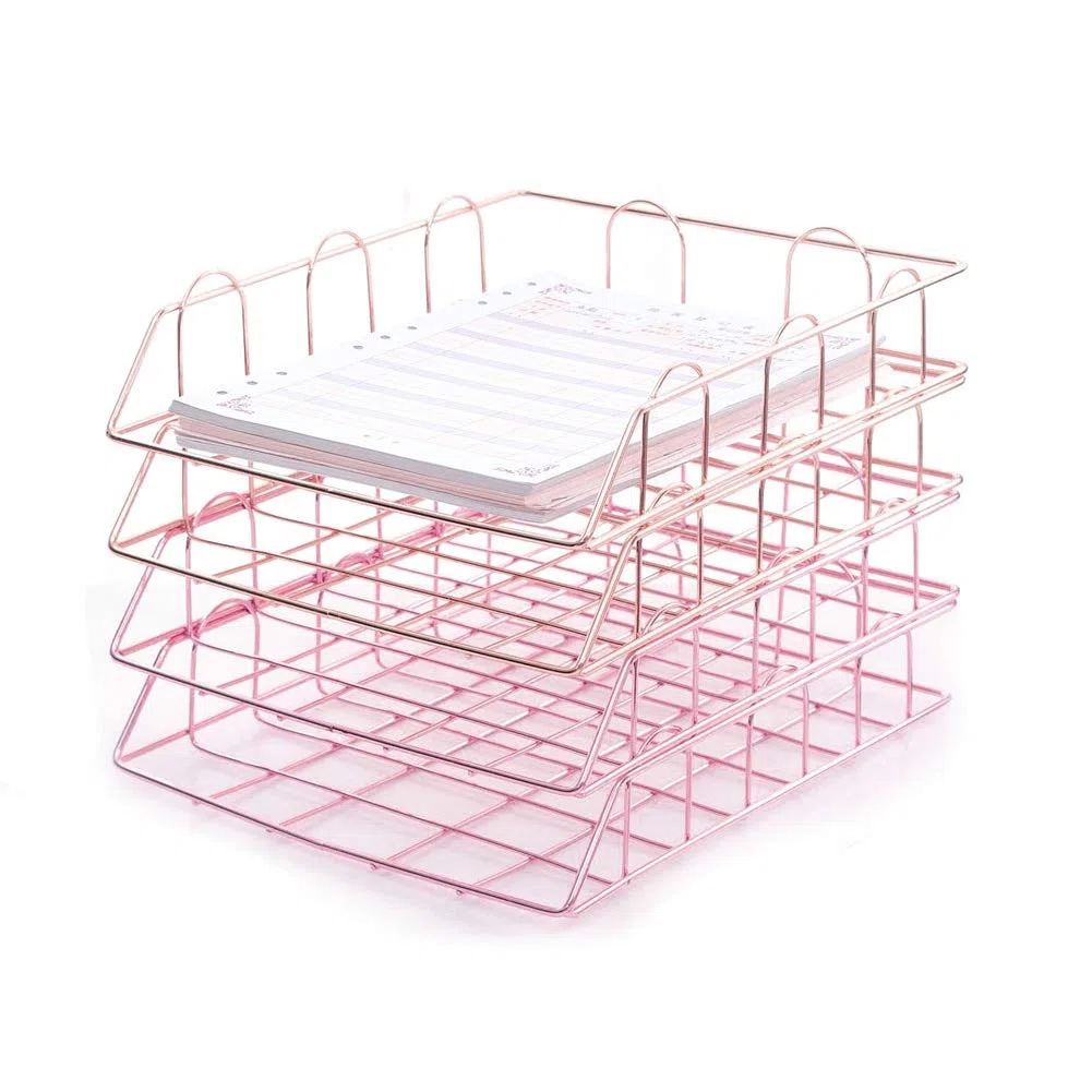 NANANA Bandeja de Archivos Apilables, Organizador de Archivos de Escritorio de 4 Niveles, Bandeja de Almacenamiento para Organizador de Escritorio Suministros(1 Juego/4 Piezas),Rose Gold