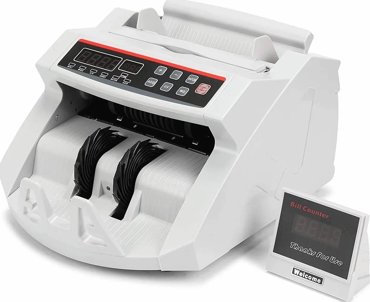 SQUADO - Contador de billetes profesional con detector de billetes falsos y doble pantalla LED