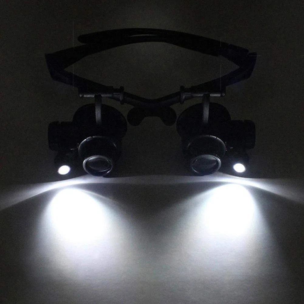 Lupa de reparación montada en la Cabeza 10X 15X 20X 25X Gafas con luz LED Lupa Diadema Joyería Relojero Lente óptica Lupa de Vidrio Lupa Lectura/Observación/Reparación Iluminación de reparación