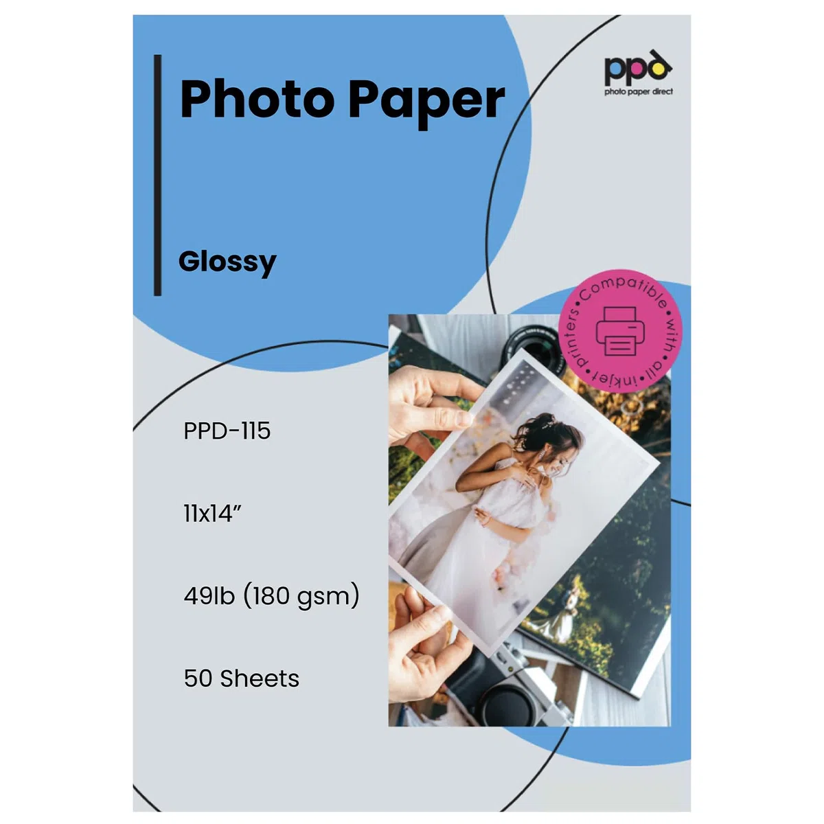 De inyección de tinta papel fotográfico brillante 49lb. 9,9 mil 11 x 14 "-50 hojas